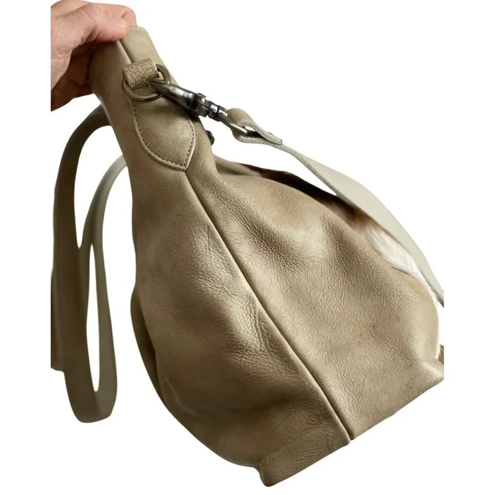 Lucchese Antelope Leather East West Tote Bag Crossbody Marble Ivory Travel Bag - Picture 3 of 16